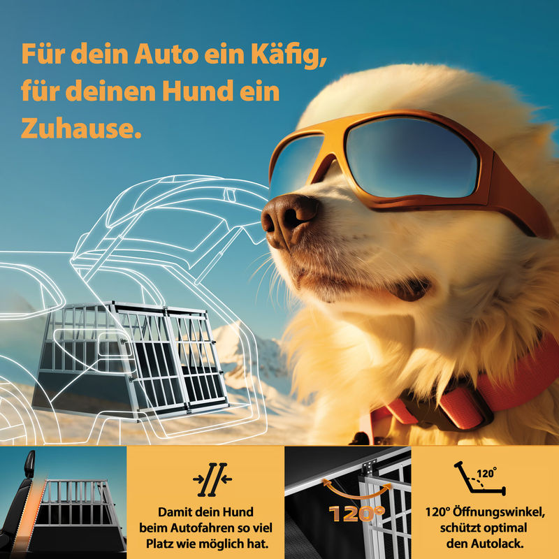 Cadoca Hundetransportbox XXL in Silber aus Aluminium und MDF, B/T/H: 97 x 90 x 70 cm - Bild 5