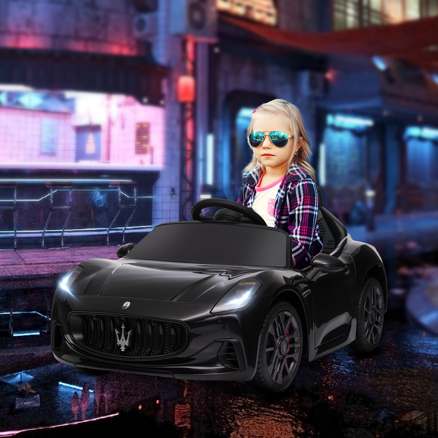 AIYAPLAY Maserati Gran Turismo Folgore Elektroauto, 12V, mit Fernbedienung, LED-Scheinwerfern, Musik, ab 3 Jahre, Schwarz - Bild 2