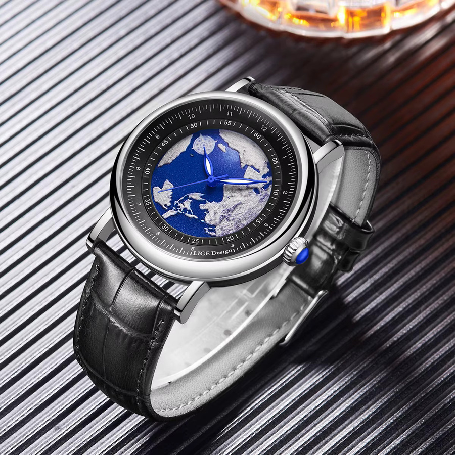 LIGE Armbanduhr Quarz, Leder, Blau, Herren - Bild 5