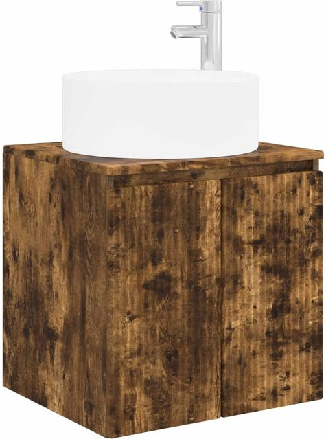 vidaXL Wandmontiertes Waschbecken-Vanity in Räuchereiche, Braun, B/T/H: 65,5 x 44,5 x 24,4 cm - Bild 1
