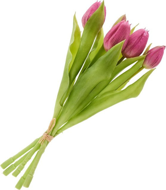 Künstlicher Tulpen-Bund in Pink mit 3 Blüten und 2 Knospen - Bild 1