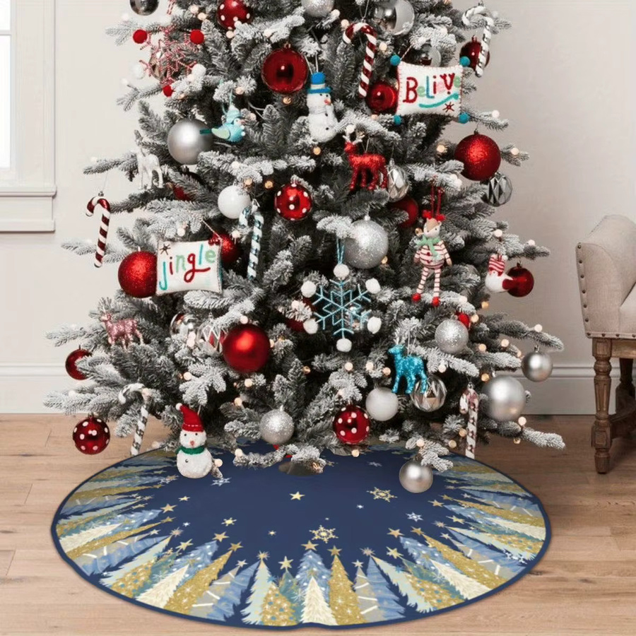 VIKAMA Weihnachtsbaumrock im Landhausstil mit blauem Schneeflocken-Design, waschbare Heimdekoration für festliche Weihnachtsfeiern - Bild 3