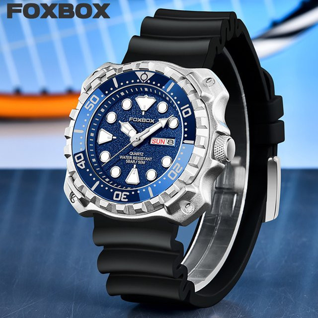 FOXBOX Armbanduhr Quarz, Silikon, Blau, Herren - Bild 1