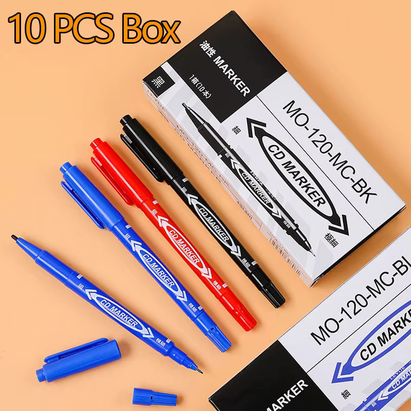 10er Set Twin Tip Permanent Marker mit feiner Spitze und wasserfester Tinte in Schwarz, Blau und Rot, Strichstärke 0,5-1 mm - Bild 2