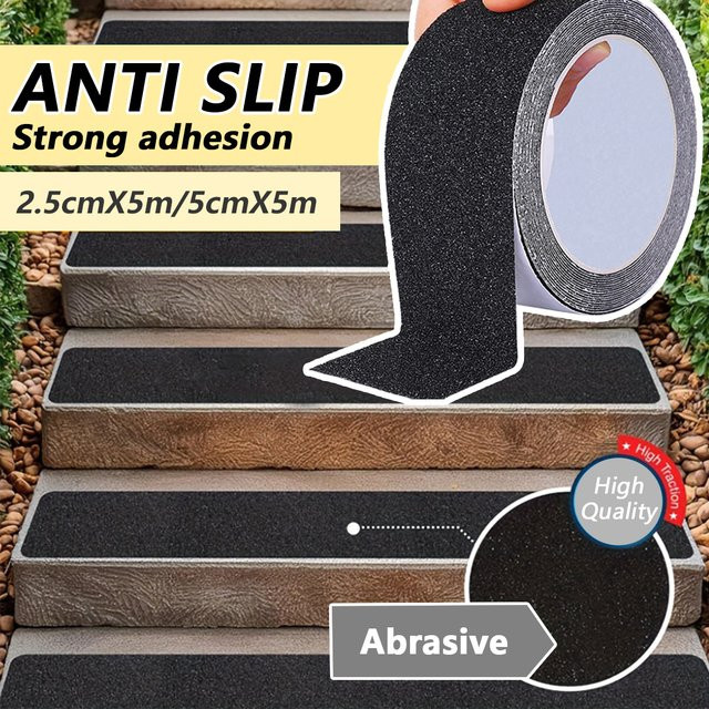 Selbstklebendes Anti-Rutsch-Klebeband in Schwarz, 5 m gefrosteter Rutschschutz-Streifen für Treppen und Badezimmer, wasserdicht und rutschfest - Bild 1