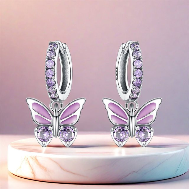 PANPOKI Ohrringe, 925 Silber, Schmetterling, Lila, Damen - Bild 1