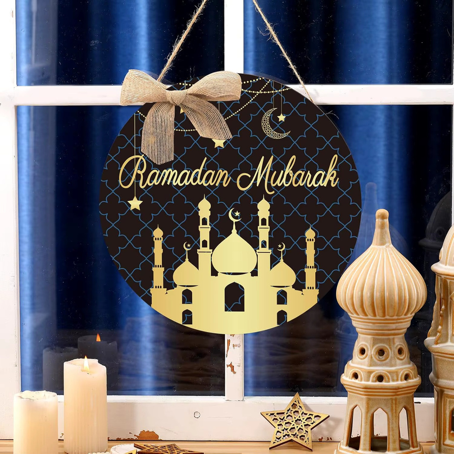 Shellwei Ramadan-Türschild aus Holz mit Mond-Motiv, moderne Dekoration für deine Haustür, B/B: 30,5 x 30,5 cm - Bild 2