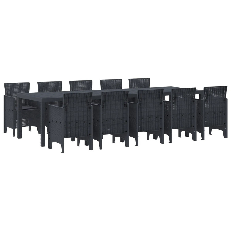 vidaXL 11-teilige Garten-Essgruppe aus Poly-Rattan mit Kissen in Anthrazit - Bild 2