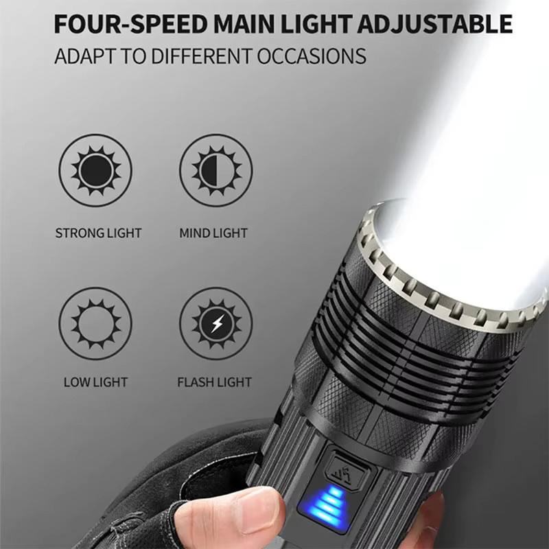 ESMARTER Taktische Taschenlampe mit Teleskop-Zoom, Schwarz, Wiederaufladbar - Bild 4