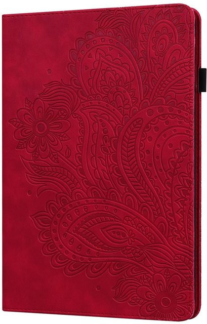 Best Phone Cases Lederhülle mit Pfauenblumen-Prägung für Apple iPad, Samsung Galaxy Tab, Huawei Matepad und andere Tablets, Farbe: Rot - Bild 1