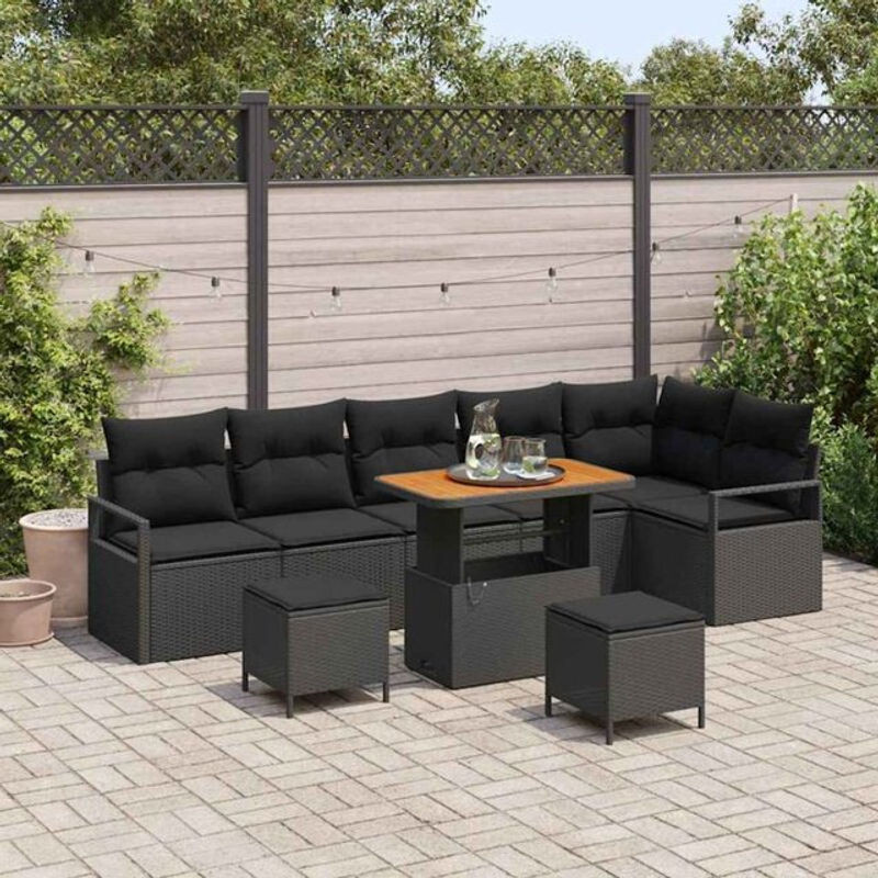 vidaxl Garten-Sofa-Set aus Poly-Rattan mit 9-teiligem Kissen-Set in Schwarz - Bild 1