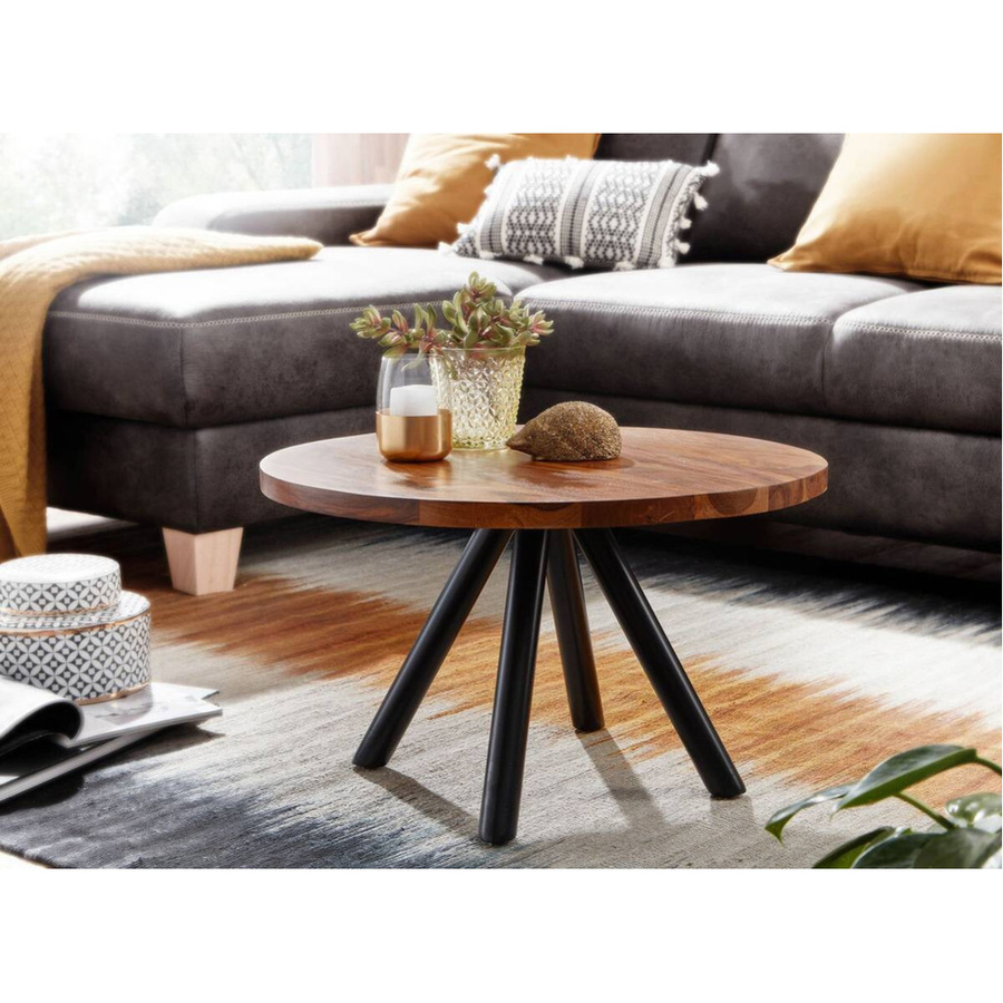 Moderner Couchtisch aus braunem Sheeshamholz mit abgerundeten Ecken B/H/T: 60 x 35 x 60 cm - Bild 4