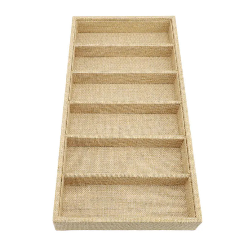 TOMTOP JMS Sonnenbrillen Organizer und Schmucktablett aus Leinen und Holz, 6 Fächer, Gelb/Beige, B/T/H: 18,5 x 18,5 x 3,2 cm - Bild 3