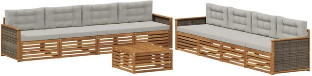 vidaXL Outdoor-Sofagarnitur aus massivem Akazienholz mit 9-teiligem Set und Kissen in Braun und Hellgrau - Bild 1