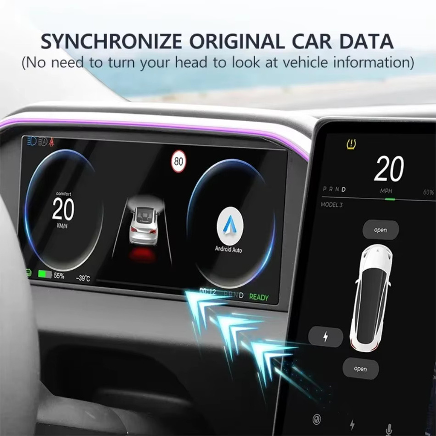 PUOU Digitales Instrumententafel-Display für Tesla Model 3 2025 Highland, 8,9 Zoll Navigationsdisplay mit Kamera, Schwarz - Bild 4