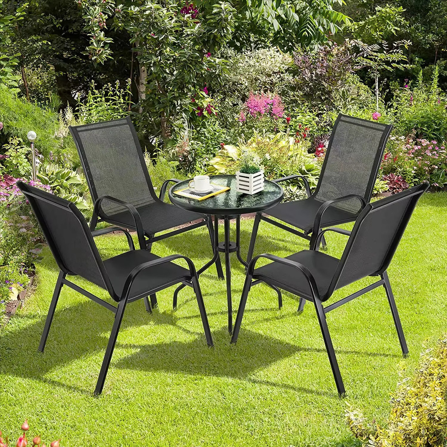 AuAg 4er Set Gartensessel aus Stahl und Textilene mit hoher Rückenlehne, schwarz, modern klappbar für Balkon, Terrasse und Camping - Bild 7