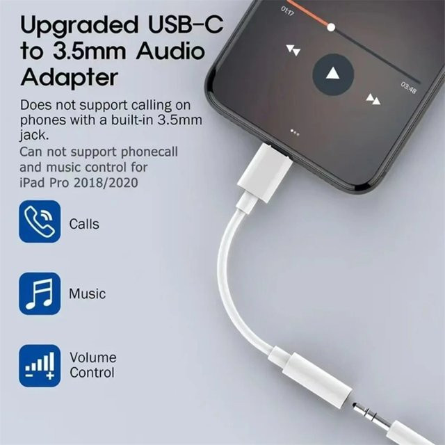 USB-C auf 3,5 mm Klinke Audio-Adapter für Huawei Mate 30 und Xiaomi in Weiß - Bild 1