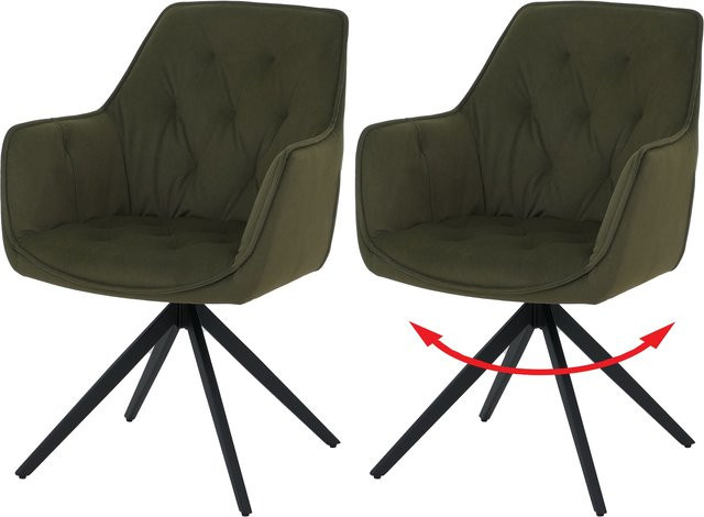 2er-Set Esszimmerstühle MCW-L80 Polsterstühle mit Armlehnen, drehbar, Metall und Textil, Grün - Bild 1