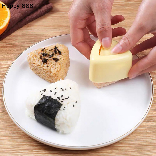 DIY Sushi-Form und Sushi-Maker Set in Gelb aus Kunststoff für Onigiri Reisbällchen und Dreieckige Sushi-Herstellung im japanischen Bento-Stil - Bild 1