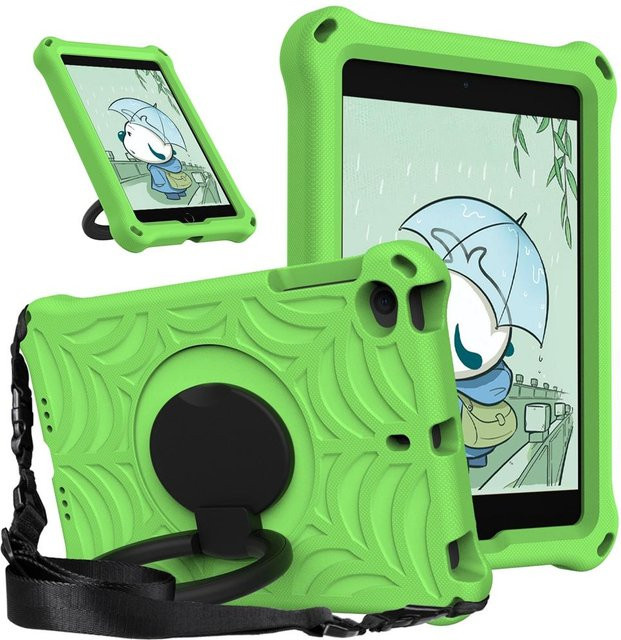 Stoßfeste EVA Kinderhülle für Apple iPad mini 1 2 3 4 5 mit Schultergurt und Ständer in Grün - Bild 1