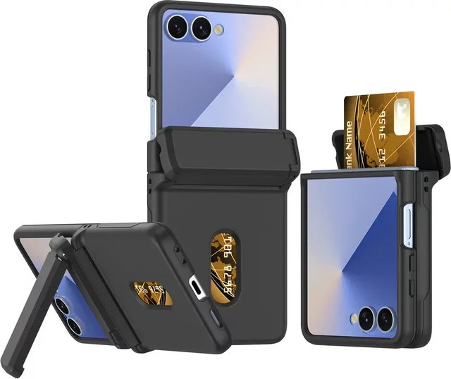 Harte Handyhülle mit Scharnierschutz und Kartenständer für Samsung Galaxy Z Flip 7 FE, Z Flip 6 und Z Flip 5 5G in Weiß und Lila - Bild 1
