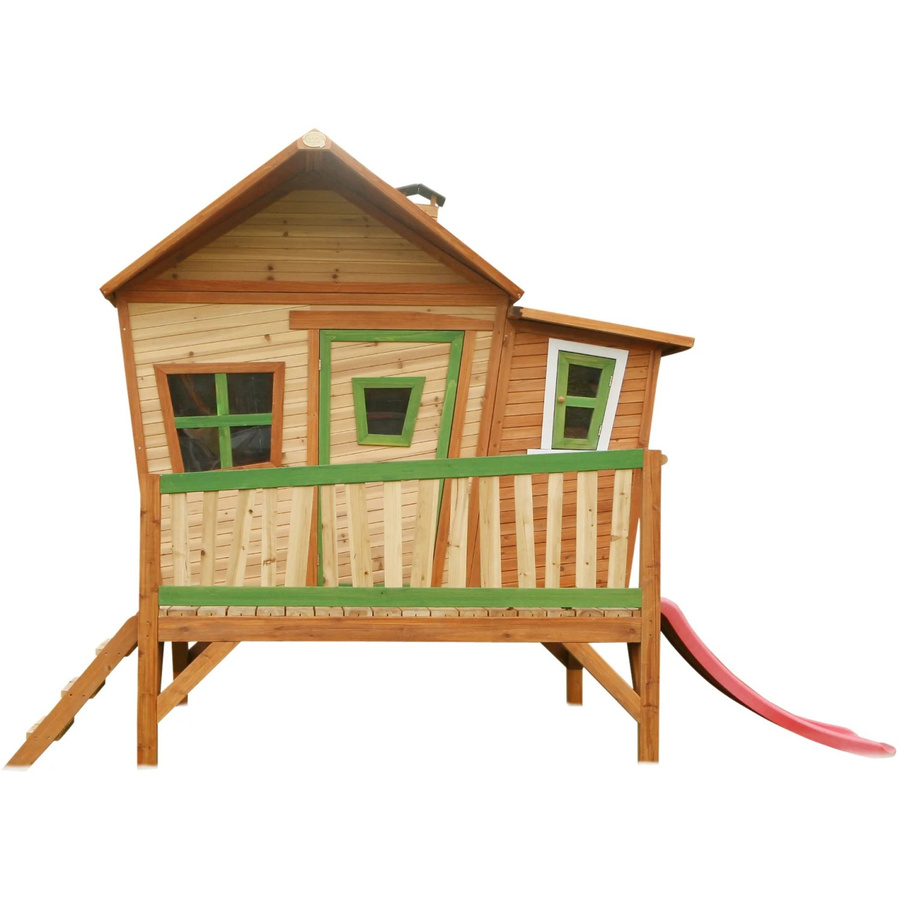 Axi Spielturm Emma aus Holz in Braun und Grün mit roter Rutsche, B/H/T: 349 x 227 x 193 cm - Bild 1