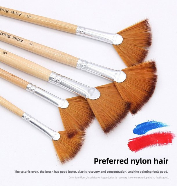 5-teiliges Set Jowoart Nylon-Haarpinsel mit Holzgriff in Mehrfarbig für Aquarell- und Ölmalerei - Bild 1