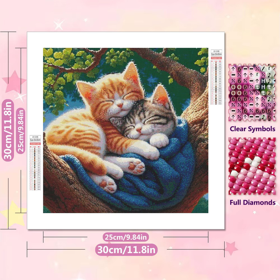 EverShine DIY 5D-Diamantgemälde schlafende Katze am Baum, Mosaik-Set mit bunten Strasssteinen, B/B/H: 20 x 20 x 20 cm - Bild 2