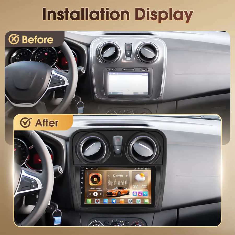 Podofo 9-Zoll 4G Autoradio für Renault Sandero 2014-2017 mit GPS, WiFi und IPS-Bildschirm, 8+128G, Schwarz - Bild 2