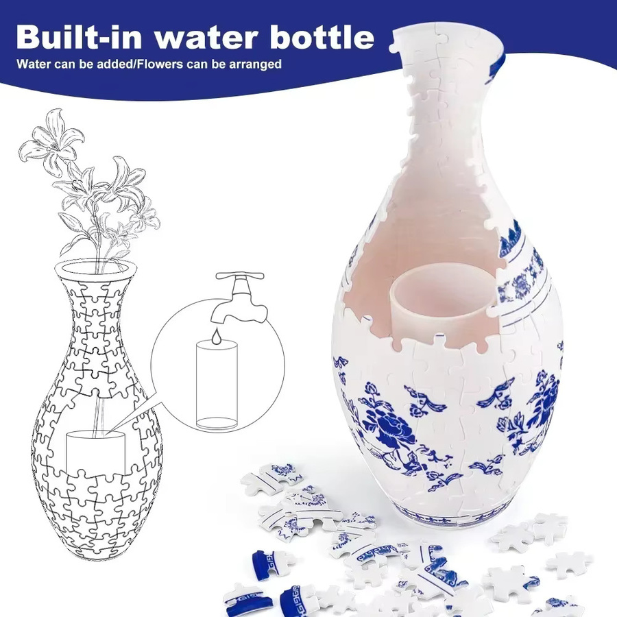 CONUSEA 3D Blume Puzzle Vase DIY Montage Ziegel im chinesischen Stil als Montessori Spielzeug für Kinder und florale Dekoration - Bild 1