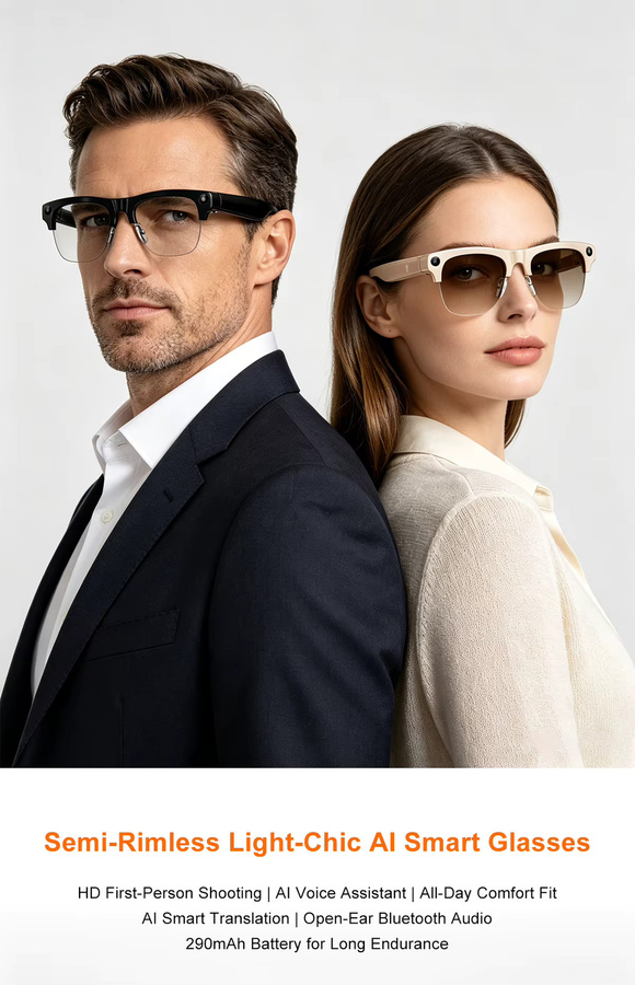 Lenovo Smart AI-Brille mit 8K HD Aufnahmekamera, Bluetooth für Sprachanrufe und Übersetzung, Schwarz - Bild 2