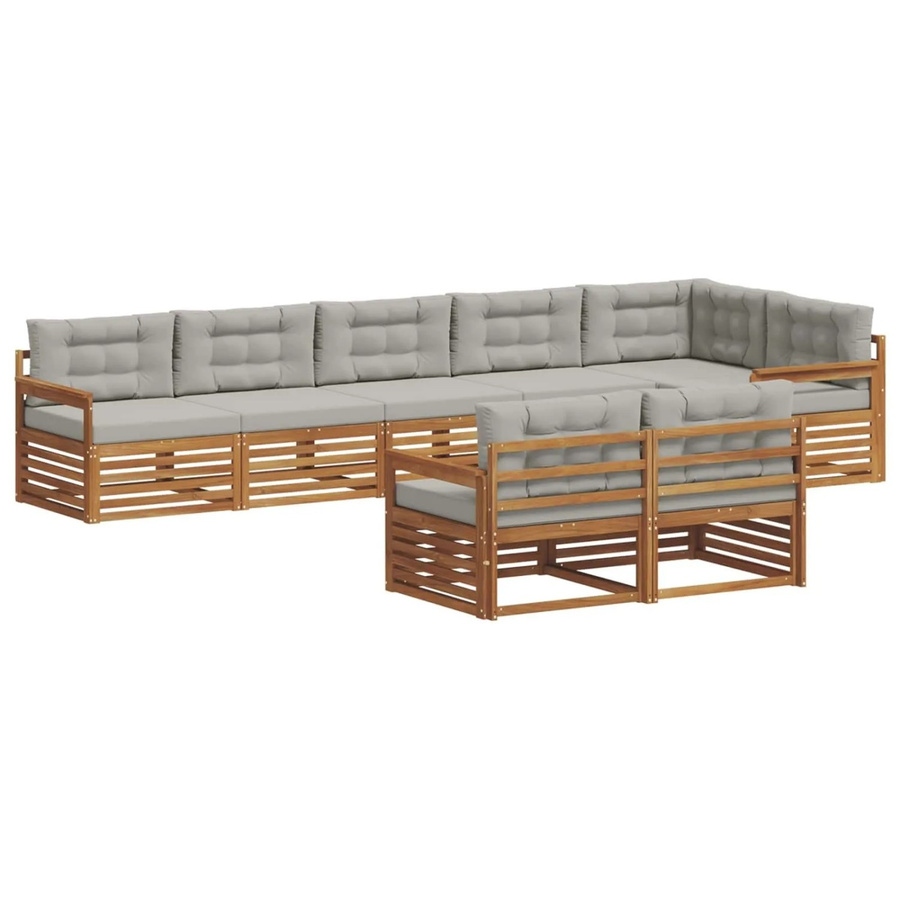 vidaXL Outdoor-Sofagarnitur aus Akazienholz in U-Form mit Kissen, 25-teiliges Set, Farbe: Natur und Hellgrau - Bild 2