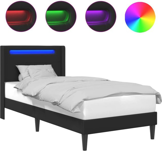 vidaXL Bettrahmen aus Kunstleder in Schwarz mit LED-Unterbettbeleuchtung und USB-Ladeanschluss, B/T/H: 90 x 200 x 140 cm - Bild 1