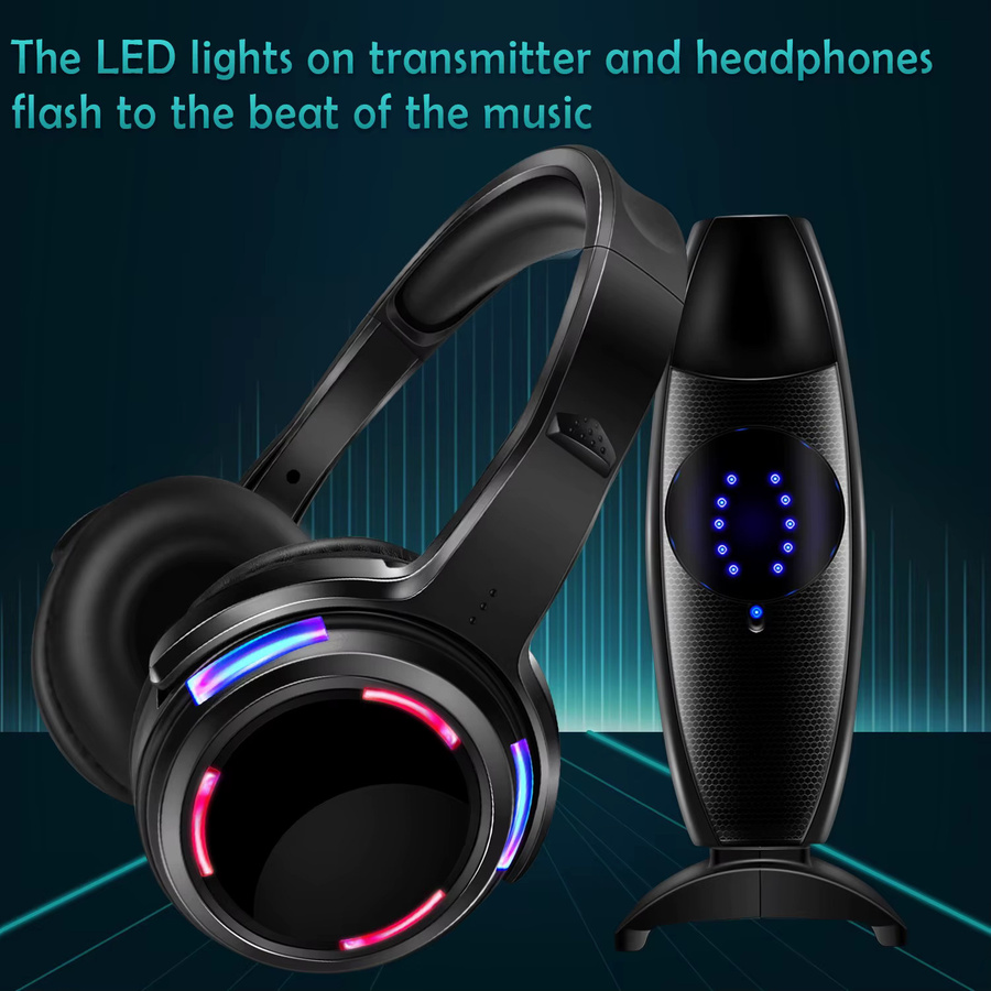 CATASSU LED-Sender Silent Disco Kopfhörer Schwarz für Partys, Meetings und Yoga mit einstellbarer Lautstärke - Bild 2