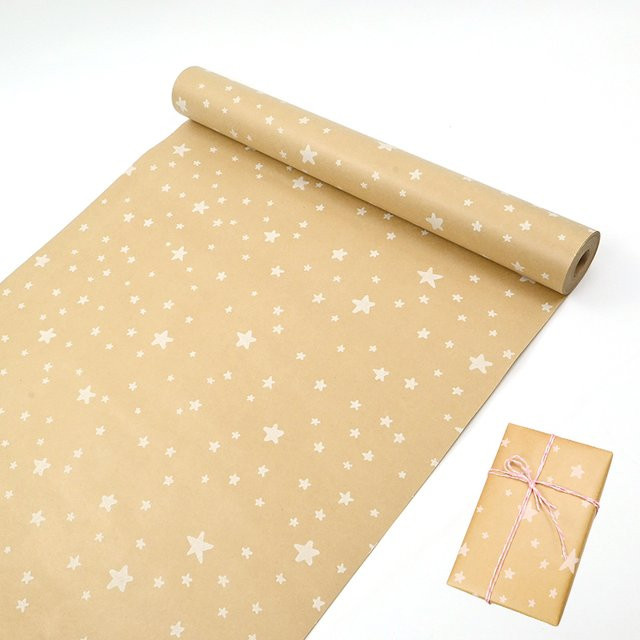 Braune Geschenkpapierrolle aus Kraftpapier mit Sternen und Streu für Weihnachten und Geburtstage - Bild 1