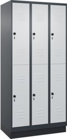 C+P Doppelstock-Spind Classic PLUS mit Sockel, 3 Abteile, Farbe Lichtgrau, H x B x T: 195 x 90 x 50 cm - Bild 1