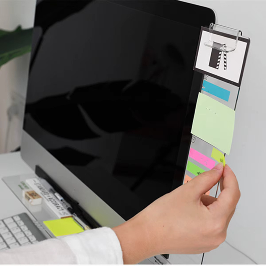 Transparente Acryl-Monitor-Nachrichtentafel mit Whiteboard und Handy-Aufbewahrungsregal für das Büro - Bild 3