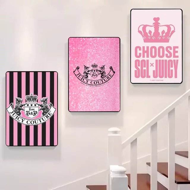 Modernes Leinwandgemälde von Potdemiel in Pink mit gestreiftem Design als ästhetische Wandkunst für dein Zuhause - Bild 1