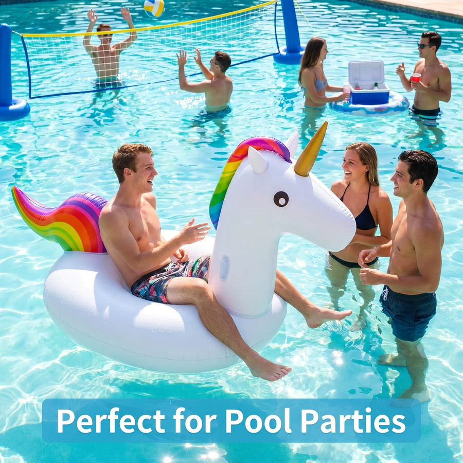Aufblasbares Einhorn-Pool-Float von Inflatable Kingdom in Weiß aus verdicktem PVC, Wasserliege für Jugendliche und Erwachsene, B/L: 290 x 140 cm - Bild 2