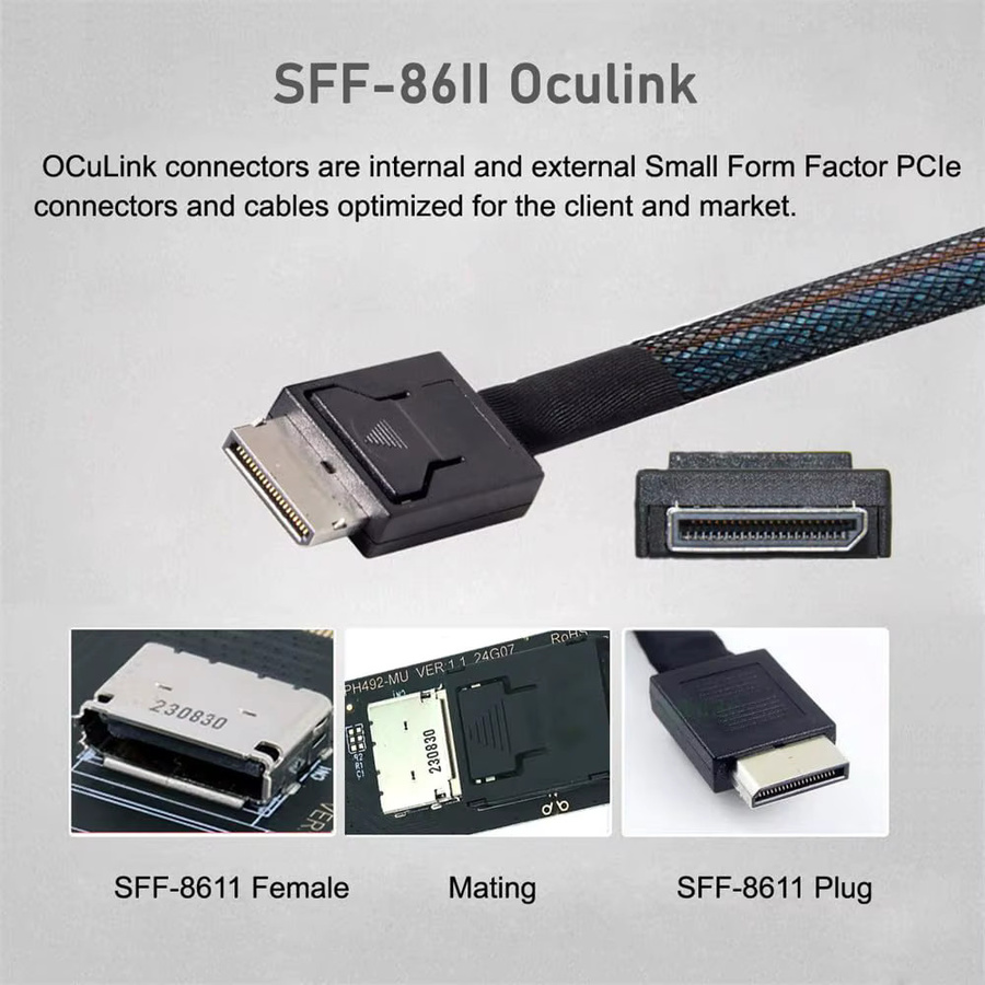 RGEEK PCI-E 4.0 M.2 M-Key zu Oculink SFF-8612 SFF-8611 Vertikaler Host-Adapter für NVMe U.2 SSD 2280 eGPU in Schwarz - Bild 5