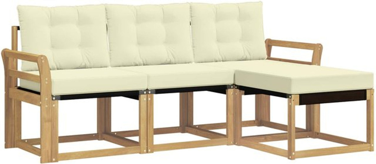 Modernes Outdoor-Sofagarnitur Set aus Akazie mit Kissen von vidaXL, 4-teiliges Loungemöbel in Weiß und Beige - Bild 1