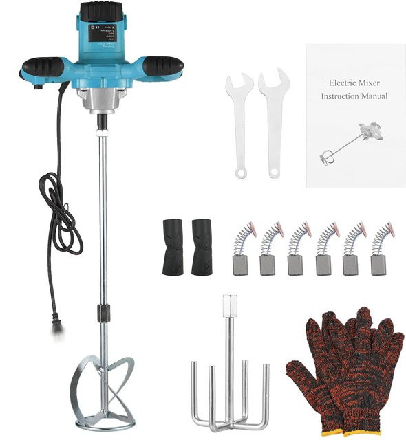 Aimo Industrieller Elektrischer Mischer mit 2100W Hochleistung, 6 Geschwindigkeitsstufen, Farbe Blau/Stahl, Mischbohrer Set - Bild 1