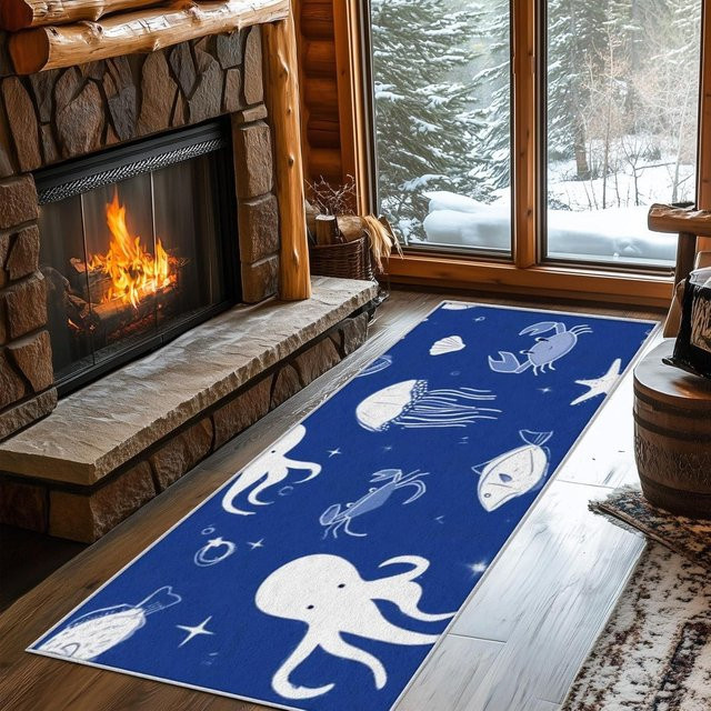Lodestar Teppich Läufer mit Ozean-Motiv Seepferdchen und Seestern, Blau, B/T: 50 x 150 cm - Bild 1