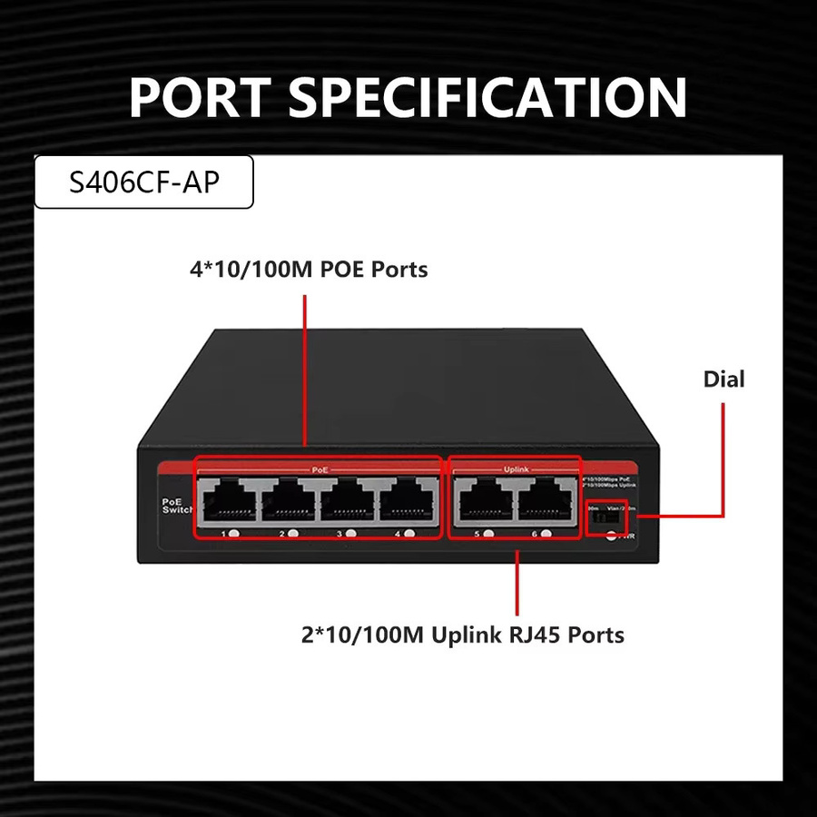 EWIND AI Smart Ethernet PoE-Switch mit 6 Ports und 2 Uplink-RJ45-Ports, 10/100 Mbit/s, Schwarz - Bild 3