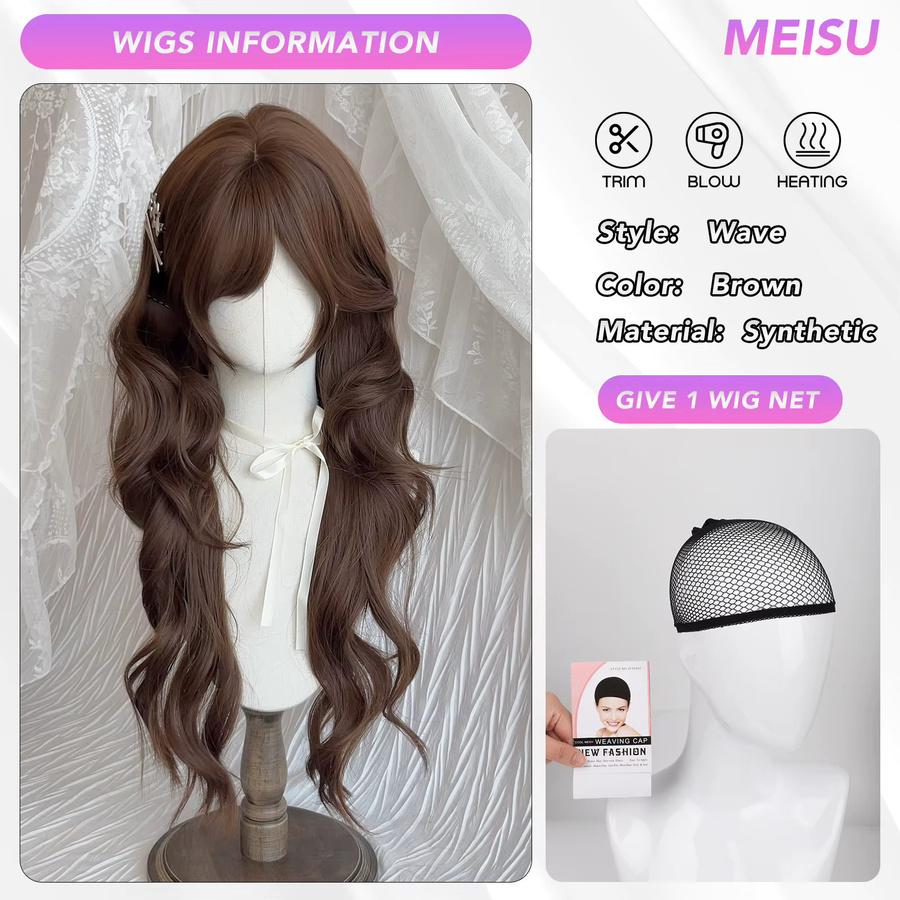 MEISU Perücke, 30 Zoll, lang, gewellt, braun, Kunstfaser, Damen - Bild 2