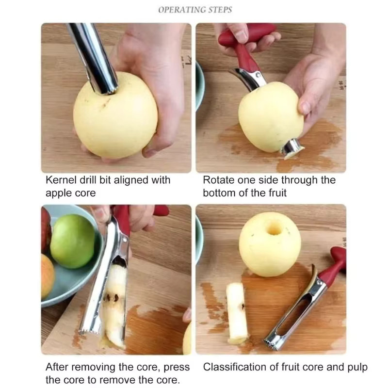 Edelstahl Apfelentkerner und Kernentferner in Rot als Küchenhelfer für Apfel und Birne - Bild 3