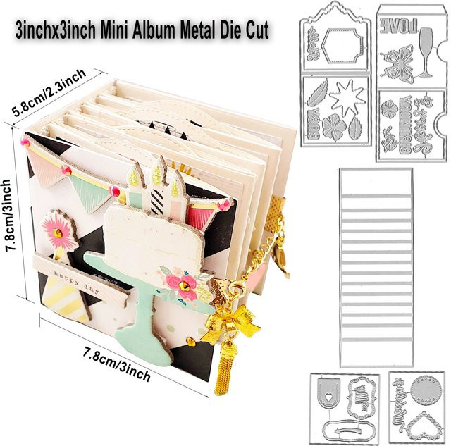 Alinacutle Mini Album Schneidwerk aus Metall für Scrapbooking und Bastelarbeiten, 3 Zoll, Mehrfarbig - Bild 1