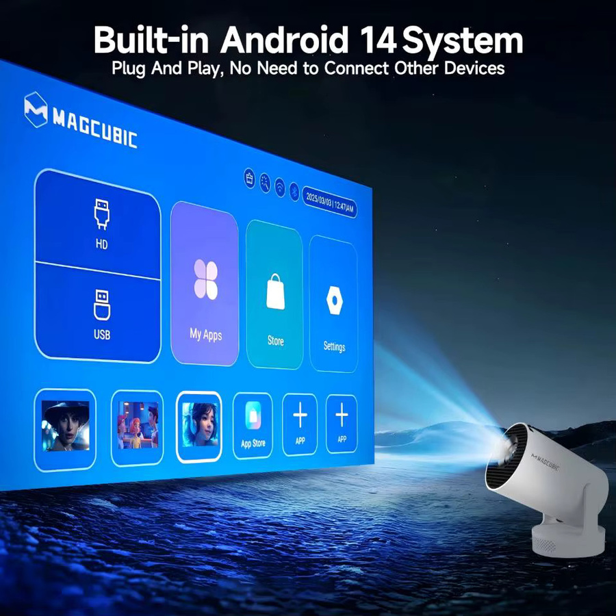 Magcubic HY300Pro+ Sprachgesteuerter Projektor mit 8K Unterstützung, Android 14, 8000 Lumen, WLAN6 und Bluetooth 5.4, Tragbarer Kino-Projektor für Outdoor mit Airmouse - Bild 5