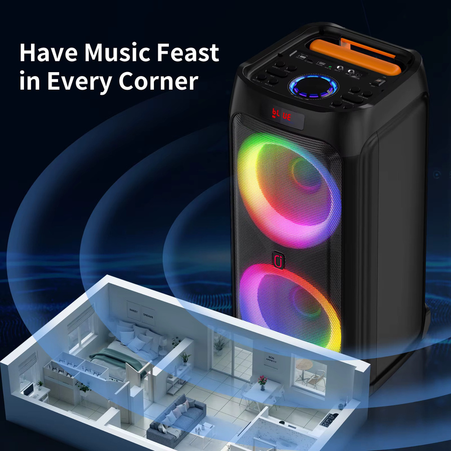 FanFun T9 Karaoke-Maschine mit 2 kabellosen Mikrofonen, 24 Zoll tragbarer Bluetooth-Lautsprecher in Schwarz mit Rollen - Bild 3