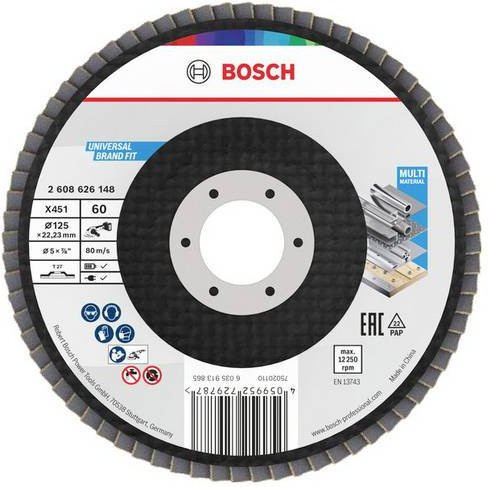 Bosch Fächerschleifscheibe für Metall, Durchmesser: 125 mm, Körnung: 80, Farbe: Schwarz - Bild 1